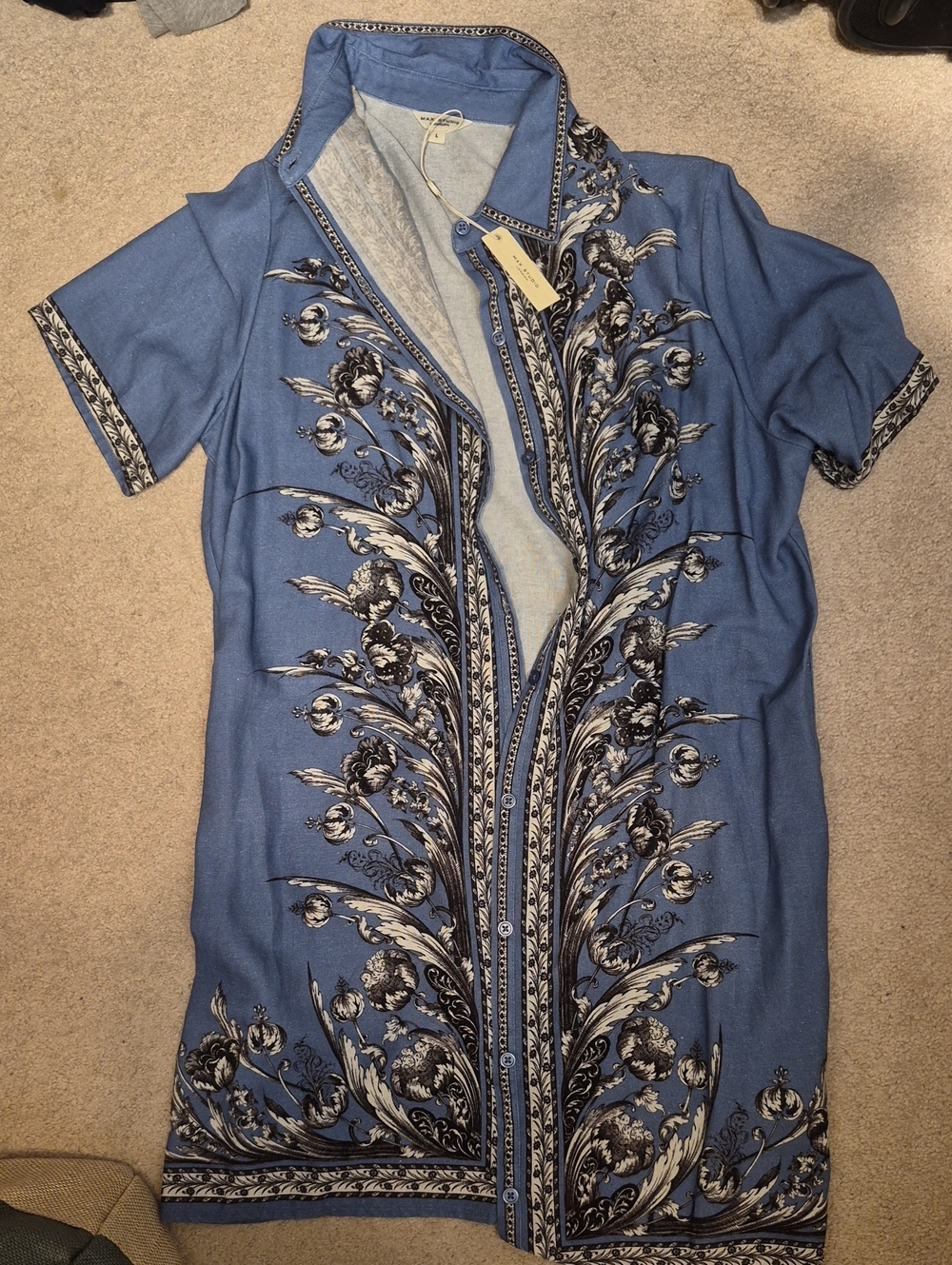 Max Studio Blue Floral-Print Midi Dress
